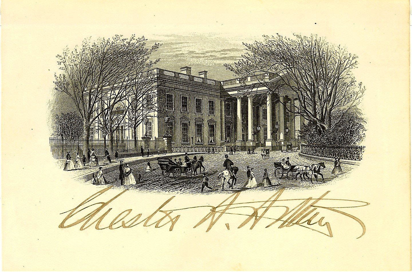 Chester A Arthur ~~ An Attractive Signed Engraving Of The White House Probably Signed As 4581